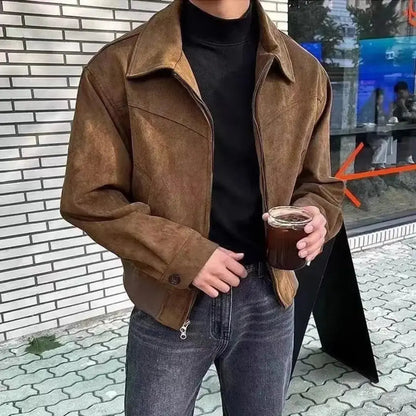 TrendAura Stéphane Parker Mens Luxury Suede Streetwear Jacket With Classic Lapel And Modern Loose Fit For Spring