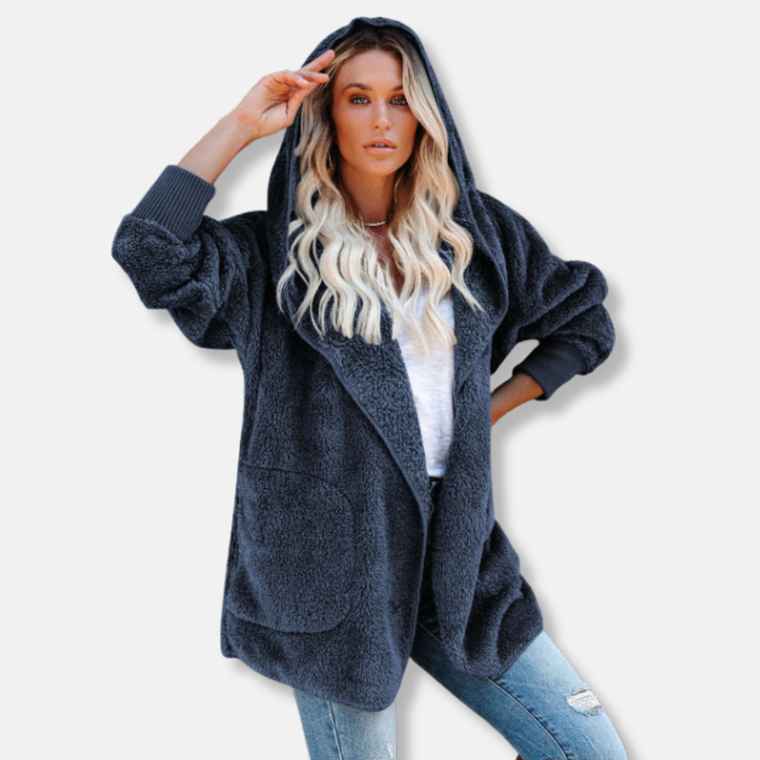 Nordisk Flair Womens Hooded Cardigan Sherpa Fleece Oversized Open Front With Pockets Cozy Layering