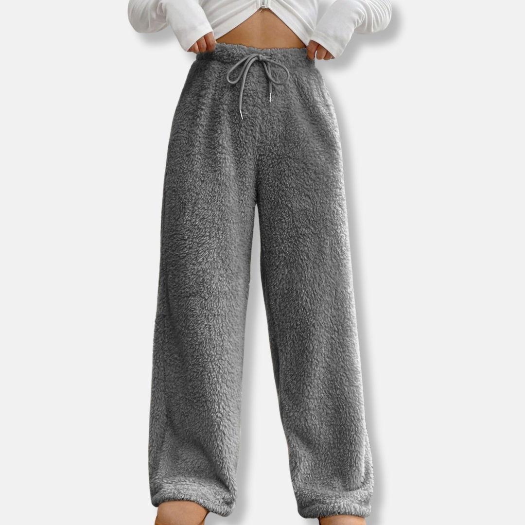 Women’s Lounge Pants – Plush Fleece – Loose Fit – Wide Leg – Drawstring Waist – Full Length