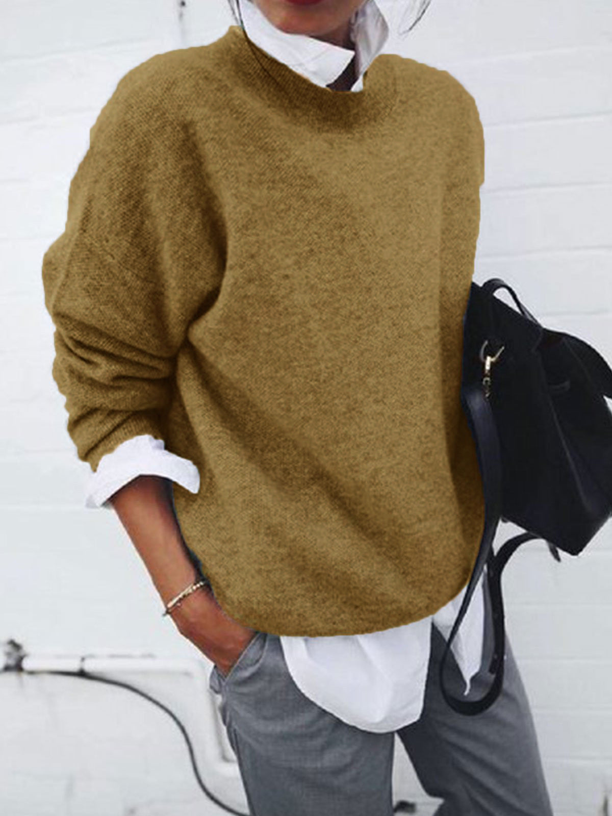 Oversized Wool Blend Sweater Round Neck For Women Warmth And Relaxed Fit Everyday Comfort