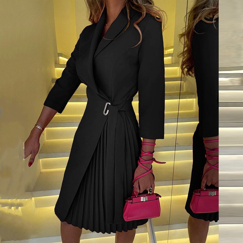Nesrine Sleek Notched Collar Blazer Dress For Professionals