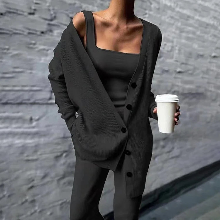 Women's Cardigan - Long Rib Knit - Oversized Fit - Button Closure with Pockets