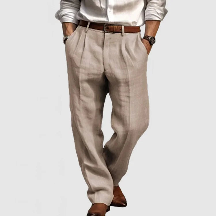 Straight casual pants for men in cotton and linen - Adriano