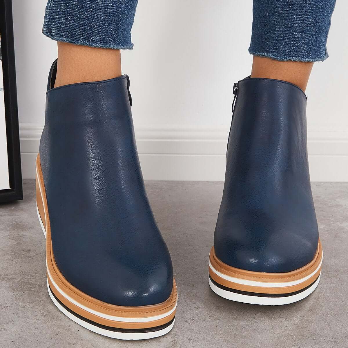 Malou Women Platform Ankle Boots With Side Zip For Elegant Comfort And Height All Day Style