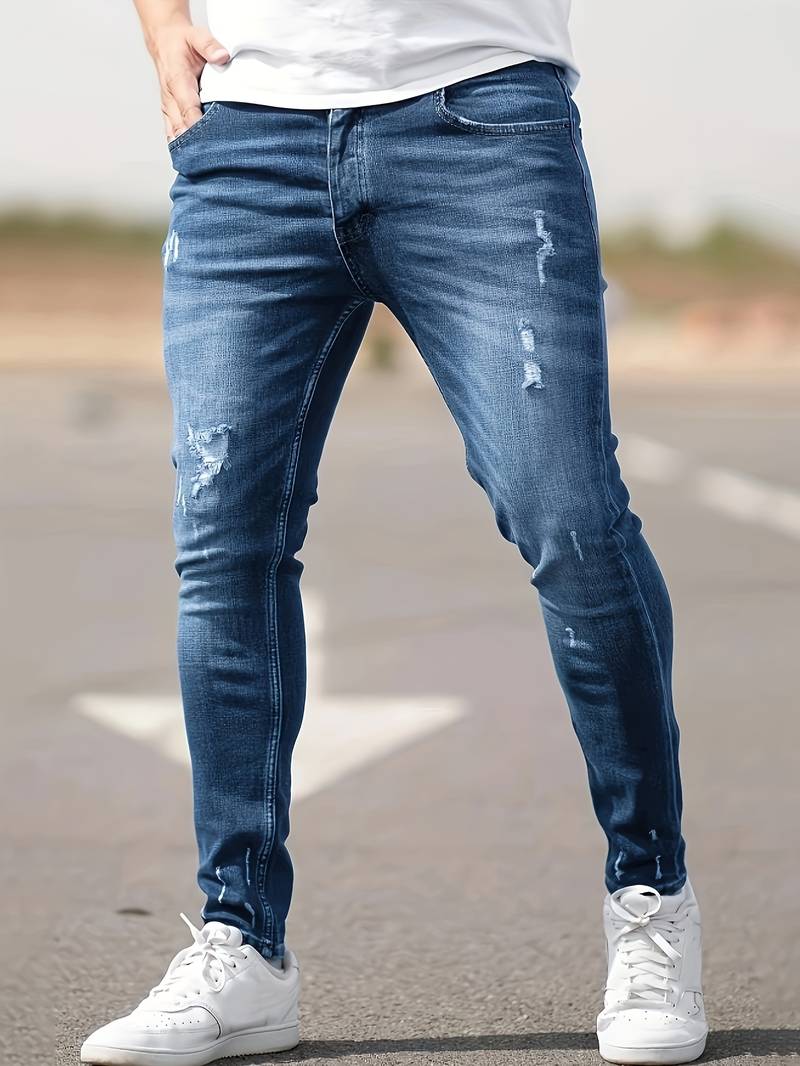 Mens Slim Fit Jeans by Walking for Everyday Style with Modern Distressed Denim Essentials