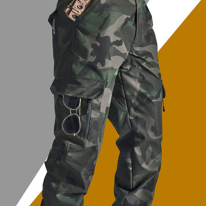 Mens Multi Pocket Camouflage Work Trousers For Outdoor Pros Elastic Waistband Rugged Tactical Design