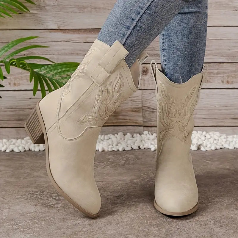 Women's Mid-Calf Western Winter Boots | Block Heel
