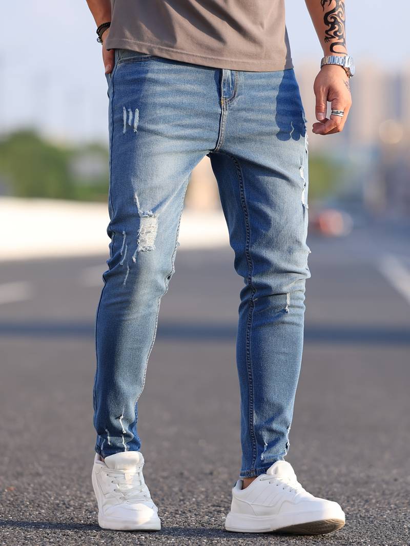 Mens Slim Fit Jeans by Walking for Everyday Style with Modern Distressed Denim Essentials