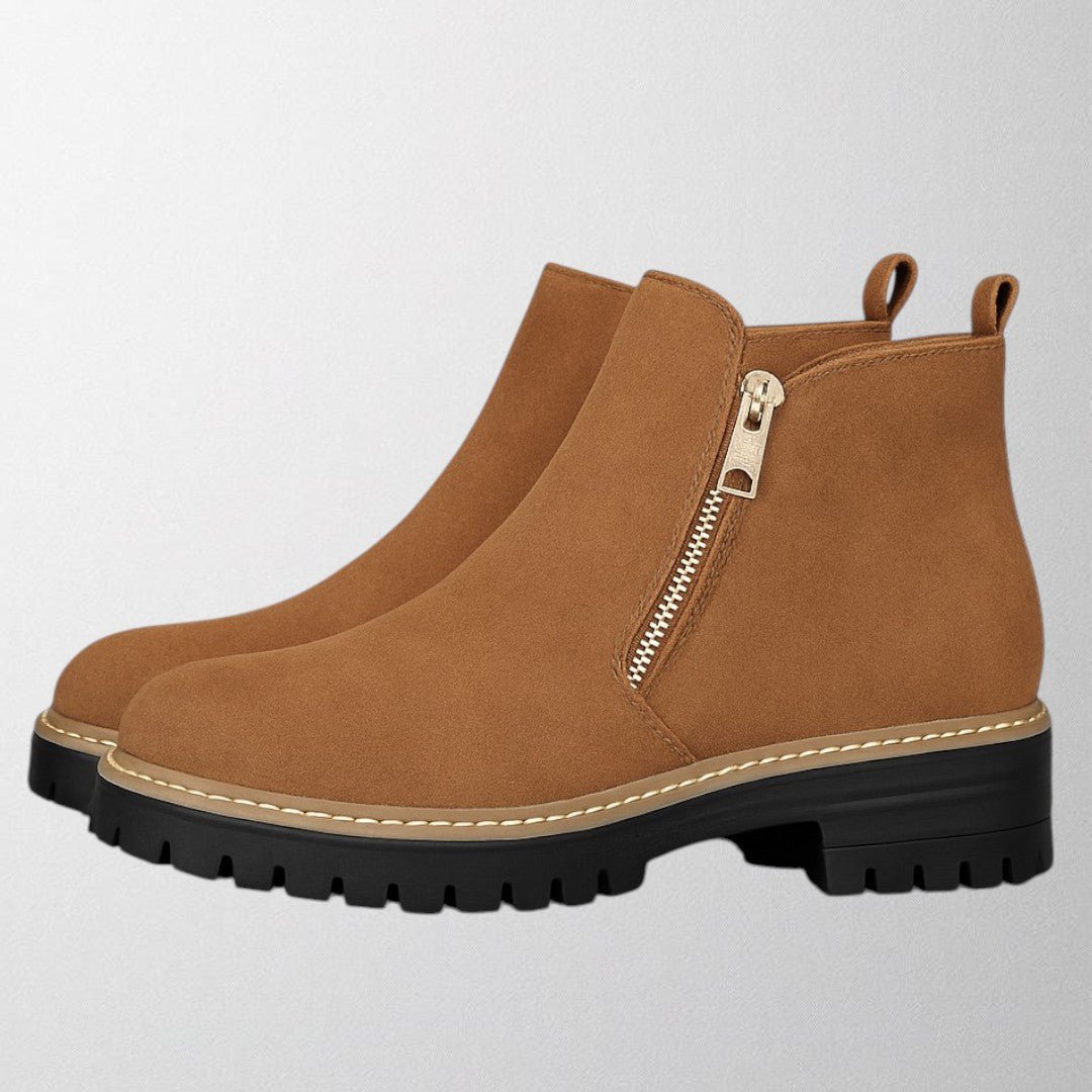 Women's Round Toe Shoe with Side Zip and Comfortable Fit