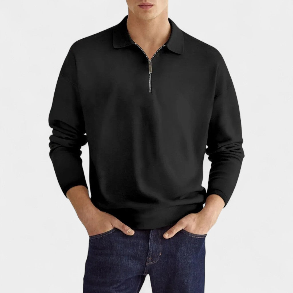 TrendAura | Men’s Long Sleeve Zipper Polo Shirt