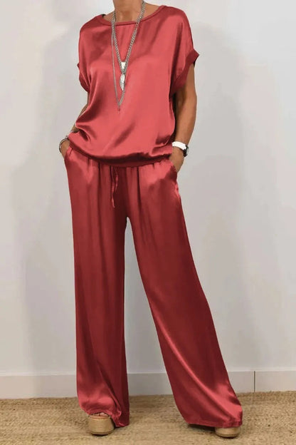 Natsuki Satin Ensemble For Women Effortless Casual Chic Lightweight Breathable Polyester