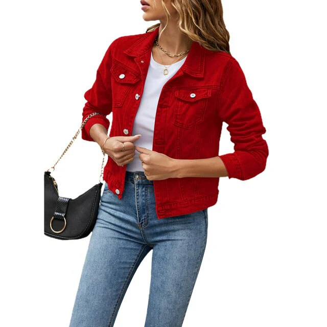 Women's denim jacket - Timeless short model with button closure