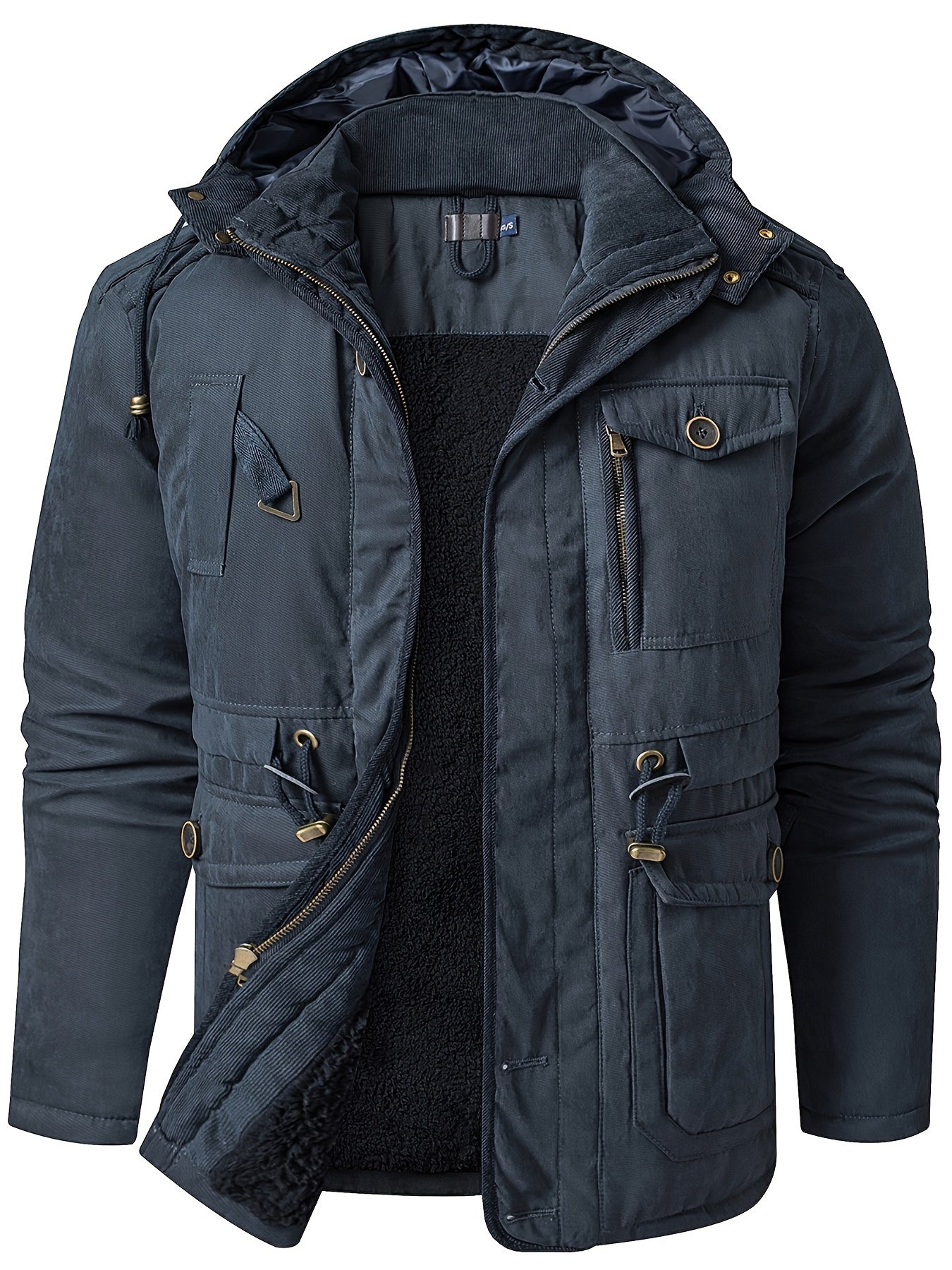 Alexander Men's Warm Thick Hooded Utility Jacket With Insulated Lining And Multiple Pockets