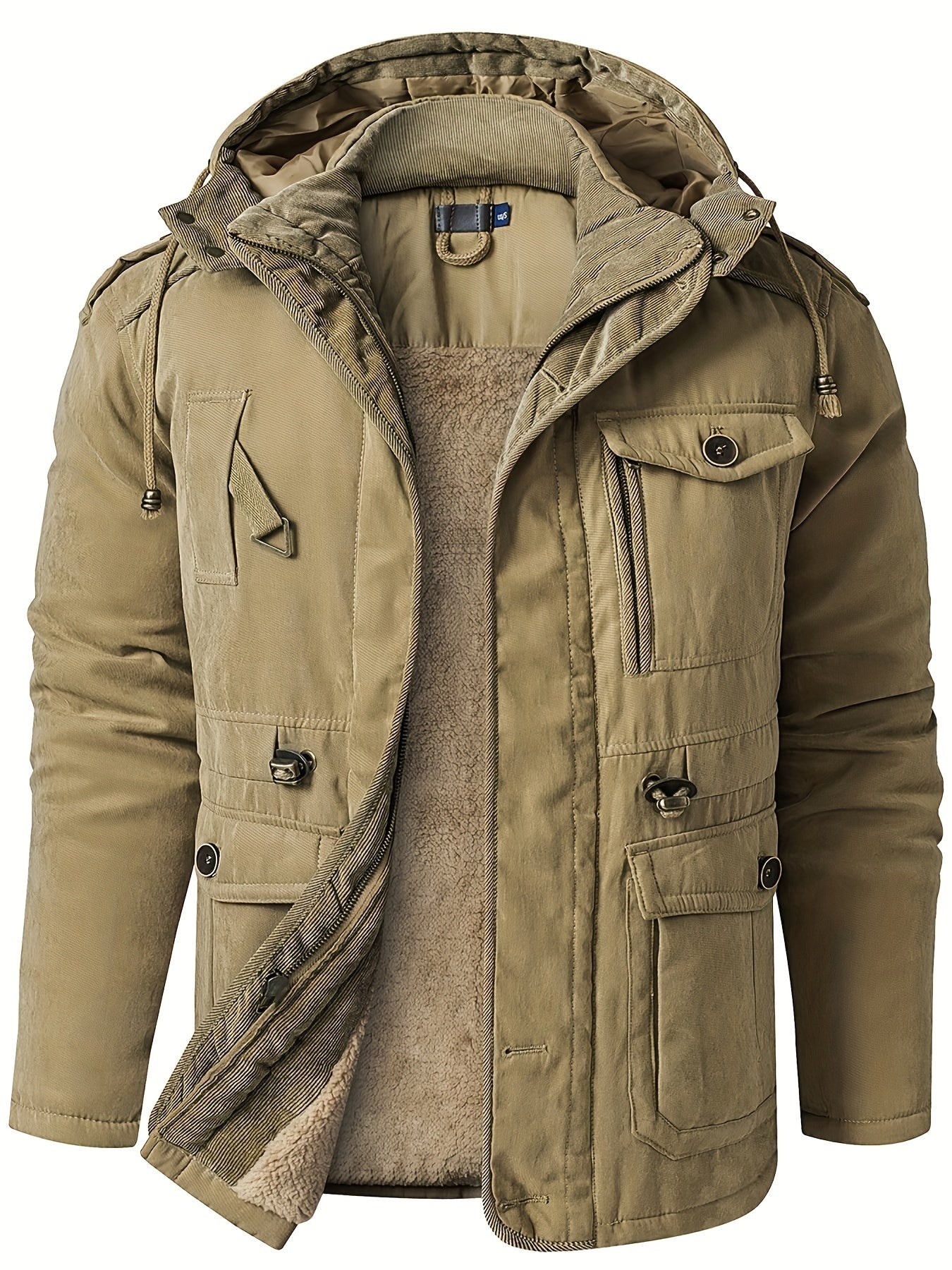 Alexander Men's Warm Thick Hooded Utility Jacket With Insulated Lining And Multiple Pockets