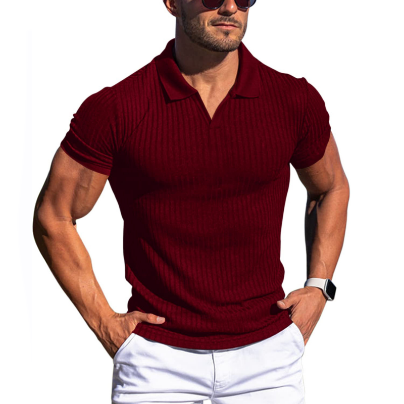 Mens Polo Shirt Knit Slim Fit Ribbed Texture Short Sleeve Premium By TrendAura Everyday Wear