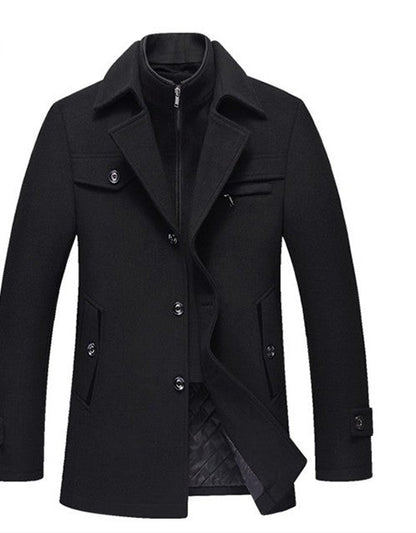 Kenneth Slim Men's Wool Coat With Detachable Collar For Winter Premium Warmth And Versatile Professional Outerwear