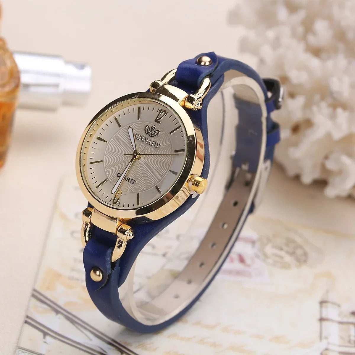 Sophie Elegant Vegan Leather Watch In Gold Steel For Stylish Women Minimalist Quartz Movement