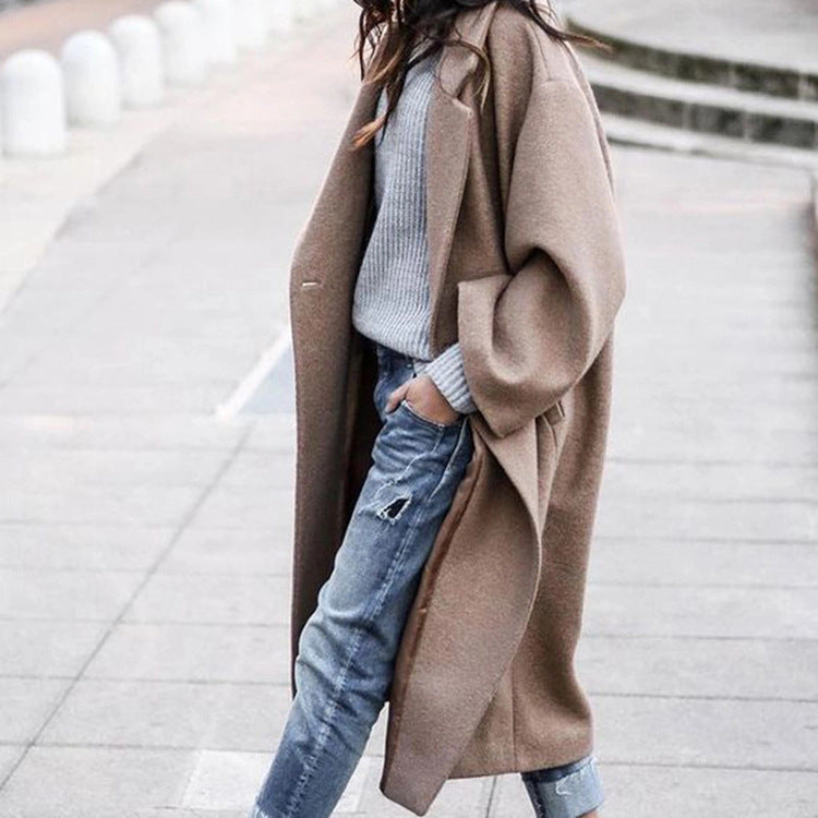 Evelyn Coat For Women Elegant Long Coat With Pockets Warm Polyester Timeless Style
