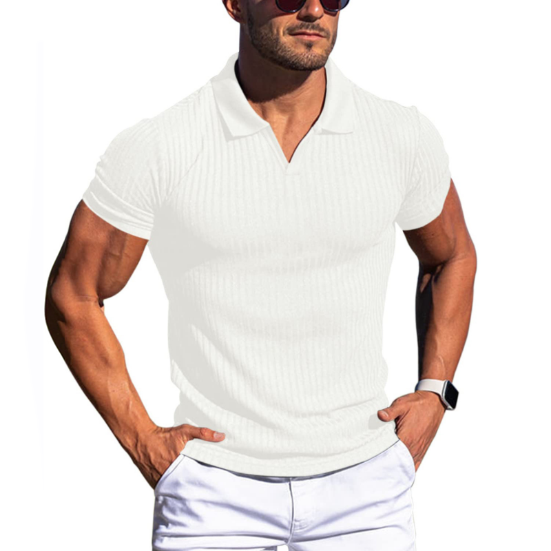 Mens Polo Shirt Knit Slim Fit Ribbed Texture Short Sleeve Premium By TrendAura Everyday Wear