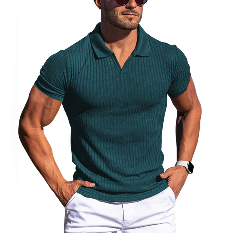 Mens Polo Shirt Knit Slim Fit Ribbed Texture Short Sleeve Premium By TrendAura Everyday Wear