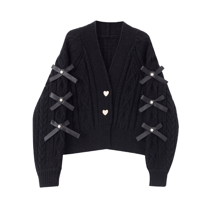 Fashionable knit cardigan with bow details