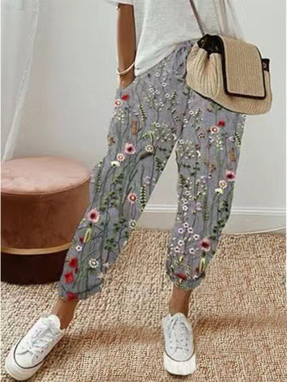 Sandra - Casual printed cotton and linen pants