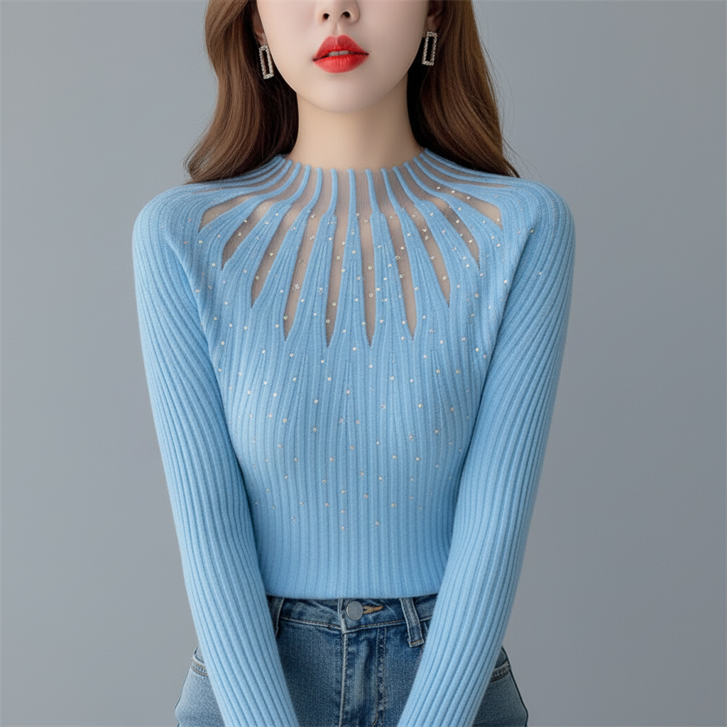 Women's Chic Ribbed Knit Top with Elegant Cutout Design