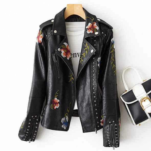 Samira Womens Floral Embroidered Biker Jacket With Modern Cut And Timeless Elegance