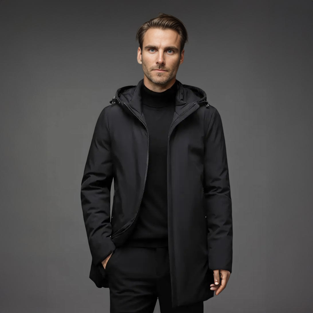 Mens Winter Parka Coat With Hood And Structured Silhouette For Cold Weather Urban Premium Comfort