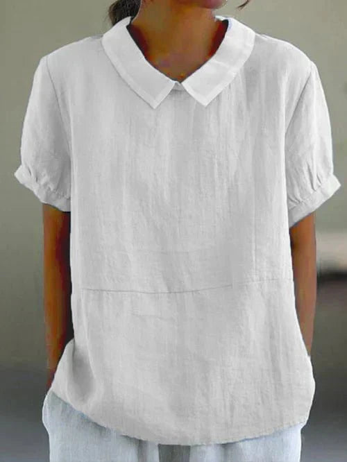 Women's Short Sleeve Casual Top with Peter Pan Collar and Versatile Style