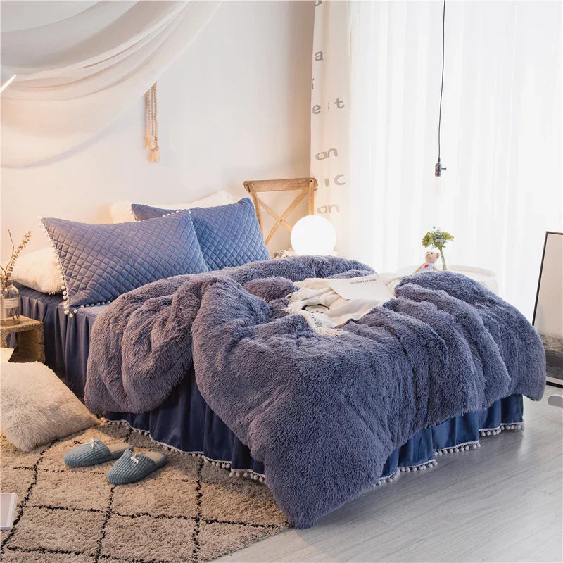 Contemporary Plush Duvet Cover Set with Quilted Pillow Covers