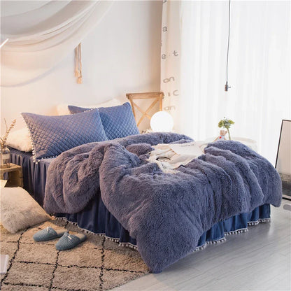 Contemporary Plush Duvet Cover Set with Quilted Pillow Covers