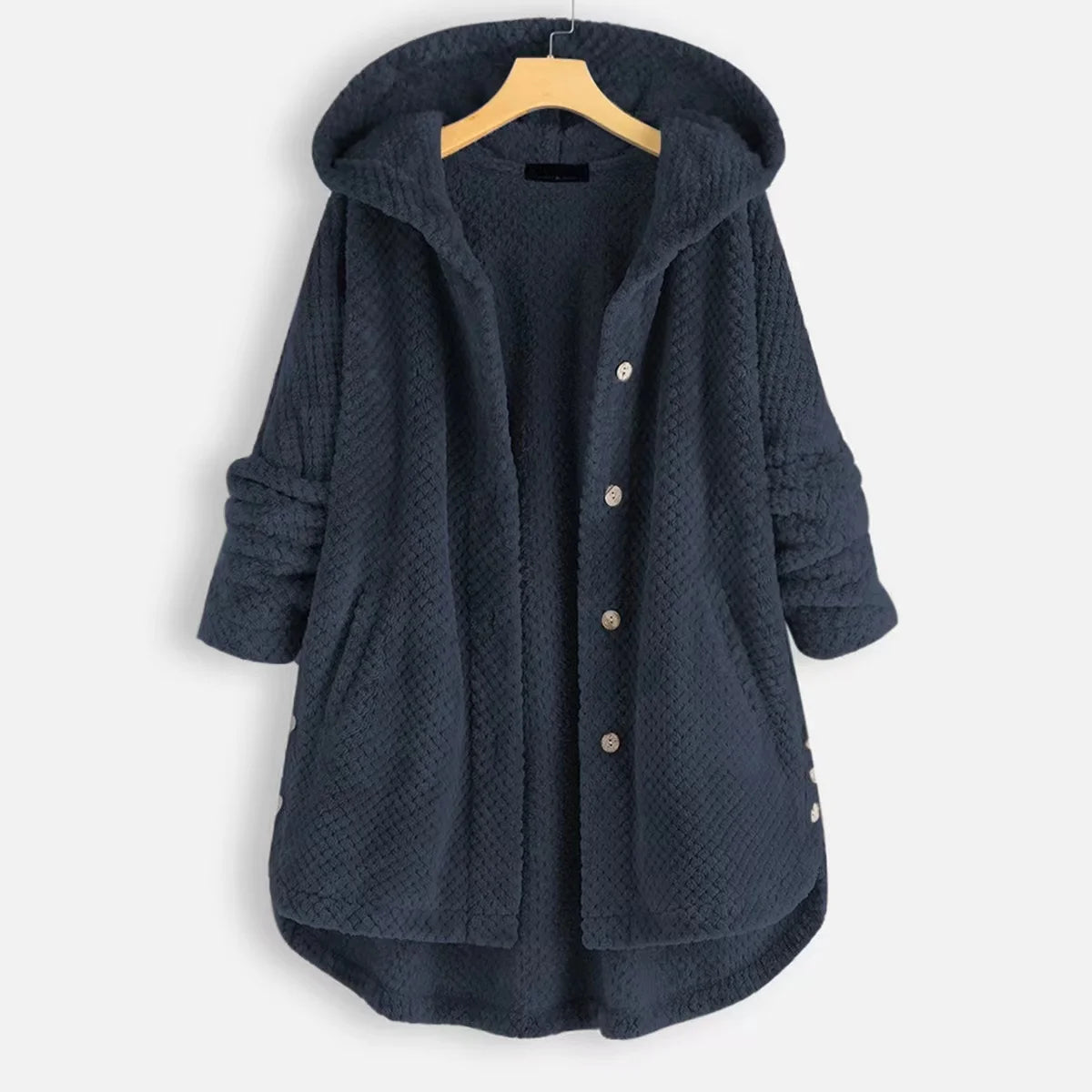 Nordic Fleece Oversized Hooded Jacket | Button Front Pockets Jacket