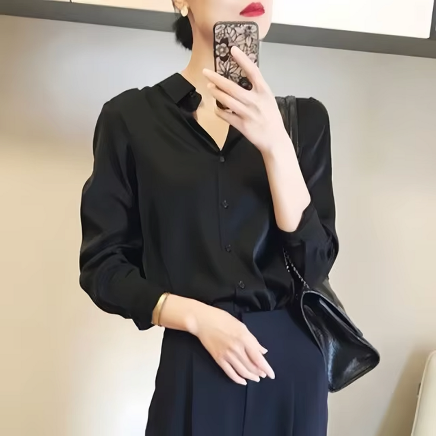 Paige Satin Blouse For Women Luxurious Sheen Lightweight Comfort Versatile Professional Top