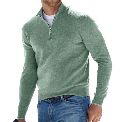 Mens Half Zip Knit Sweater Soft Warm Relaxed Fit With Ribbed Edges Versatile Layering Essential