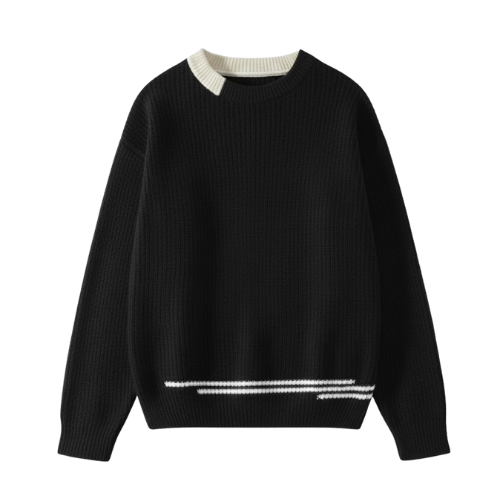 Korean Patchwork Knit Sweater For Men Fitted O Neck Cozy Warmth Autumn Winter Fashion