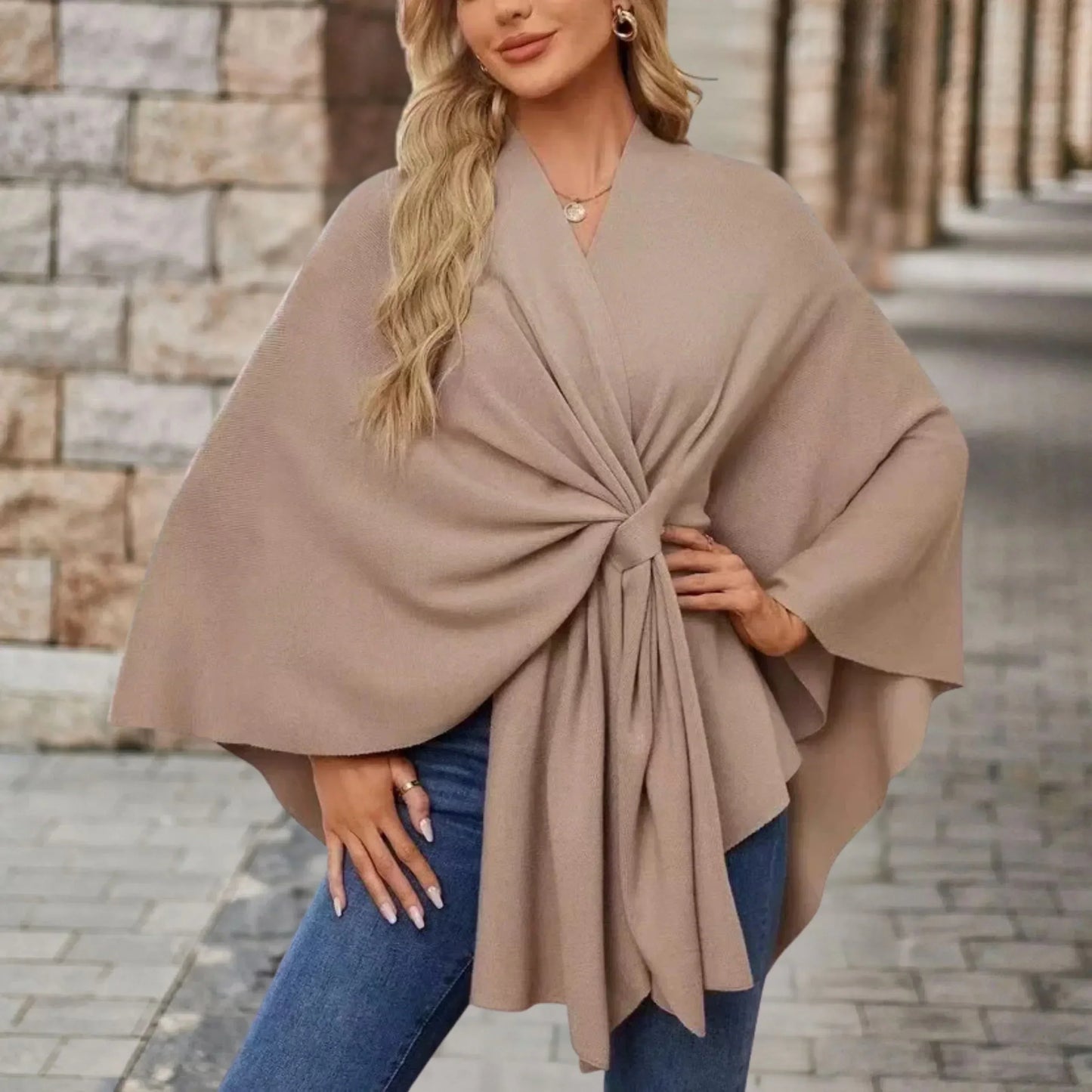 Women's Draped Poncho with Versatile Style and Lightweight Fabric