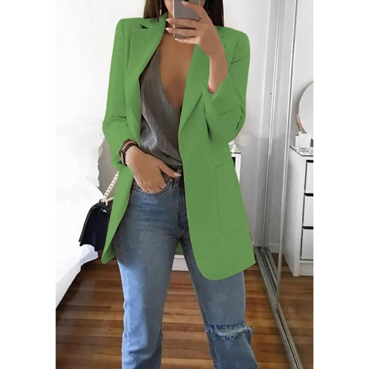 MODA Womens Long Blazer Khaki Stylish Office Ready All Day Comfort Professional Look
