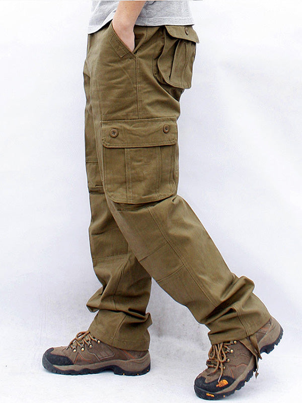 Casual straight cargo pants with 6 pockets for men