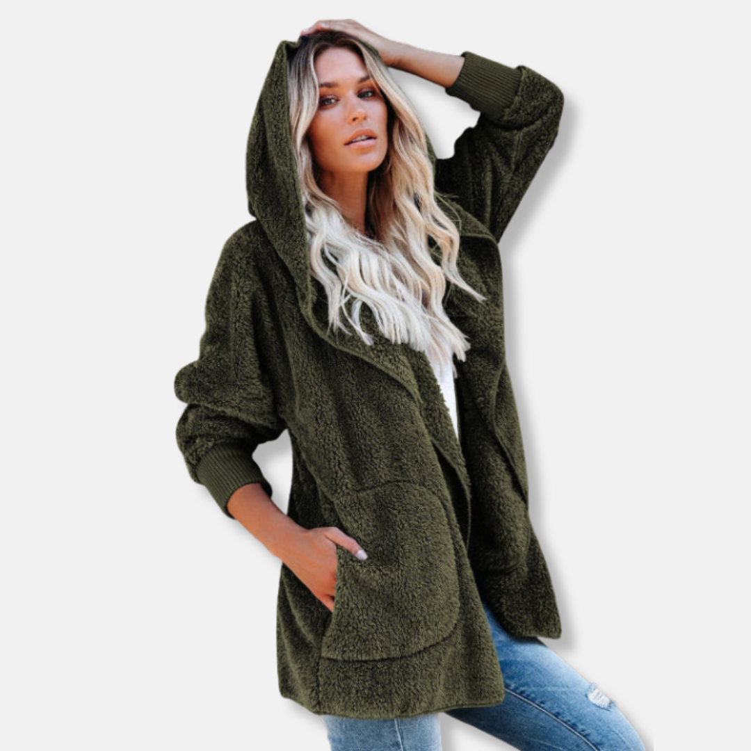 Nordisk Flair Womens Hooded Cardigan Sherpa Fleece Oversized Open Front With Pockets Cozy Layering