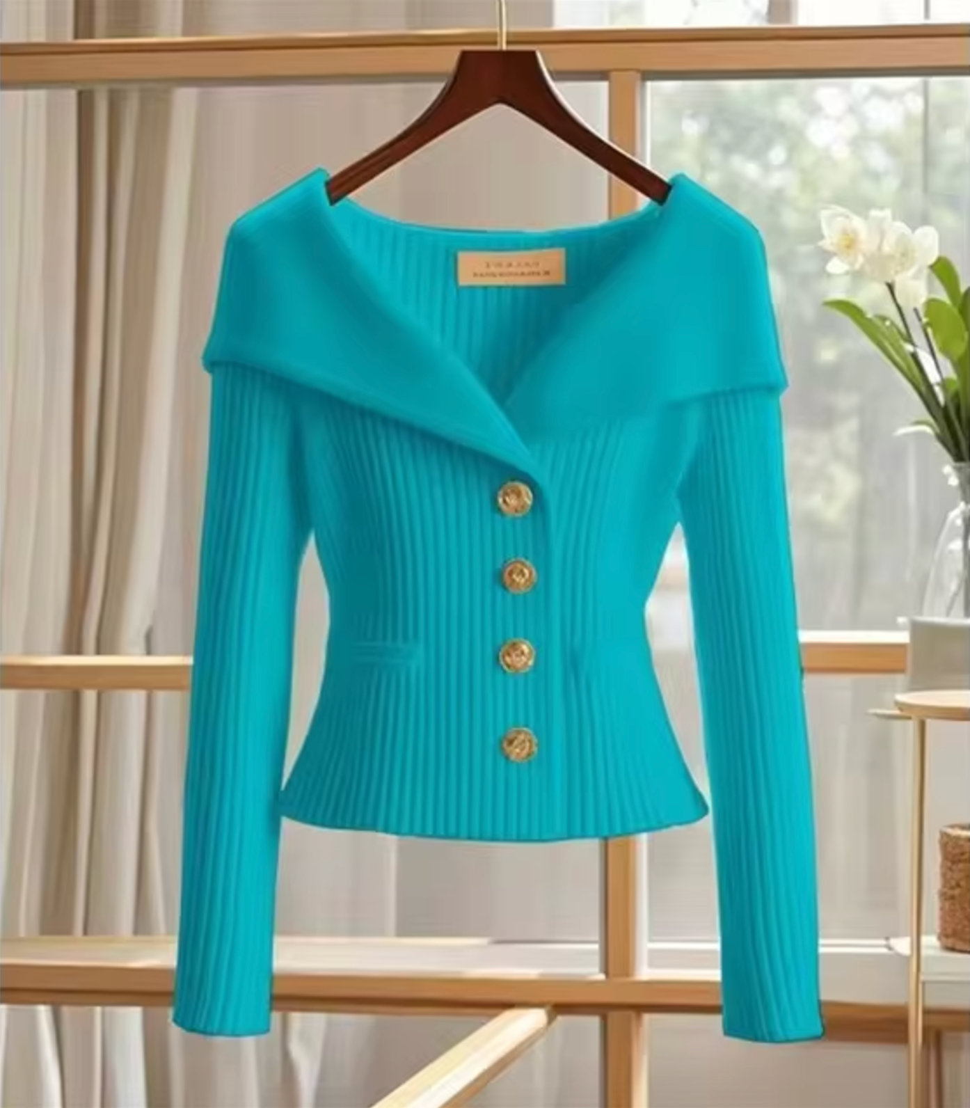 Women's cardigan with buttons and tailored cut | off-shoulder