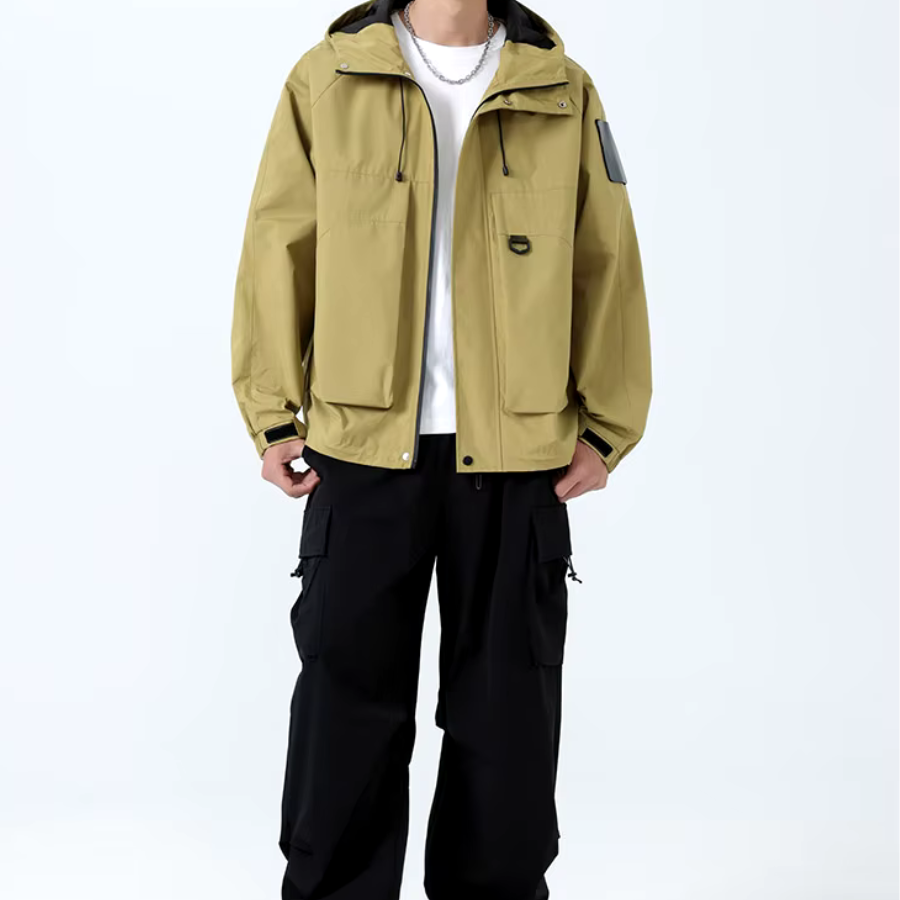 TrendAura Rider Hooded Jacket for Men Oversized Windproof Waterproof Outerwear With Adjustable Hood And Utility Pockets