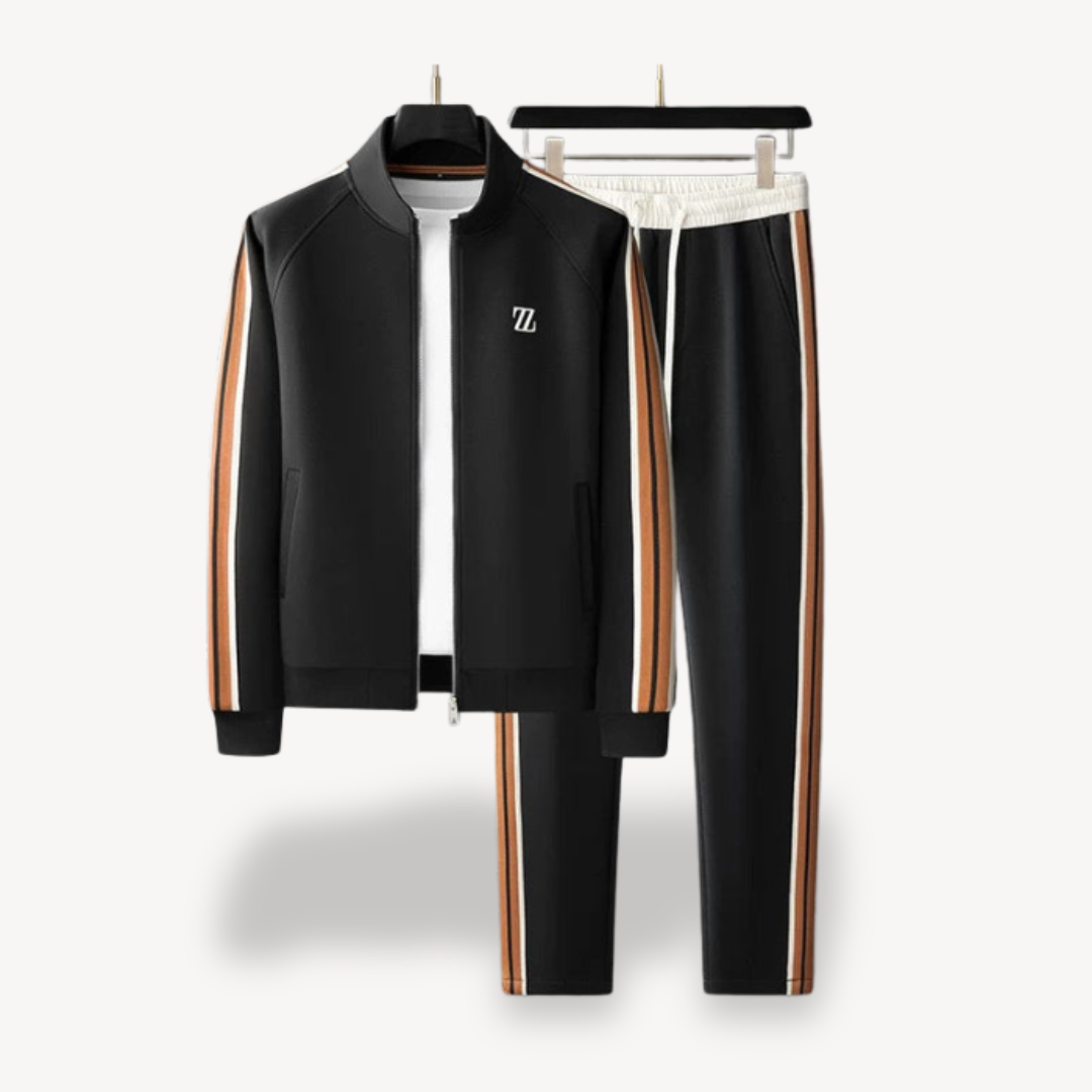 Men's Slim Fit Training Set With Zip Jacket And Drawstring Pants In Breathable Stretch Fabric