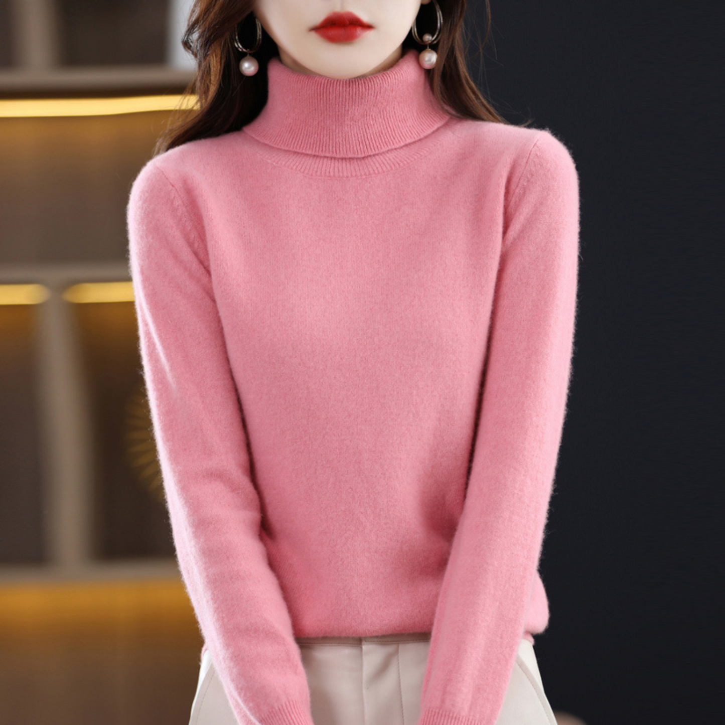 Elena Luxury Cashmere Turtleneck Sweater For Women Soft Cozy Knit All Season Elegance