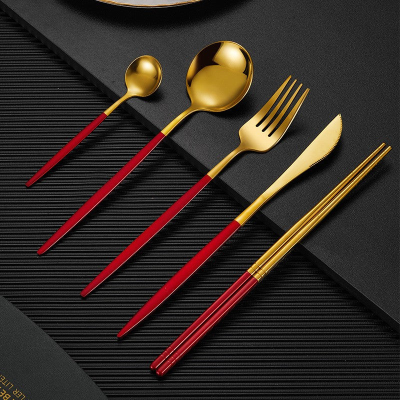 Modern Stainless Steel Cutlery Set with Gold Finish