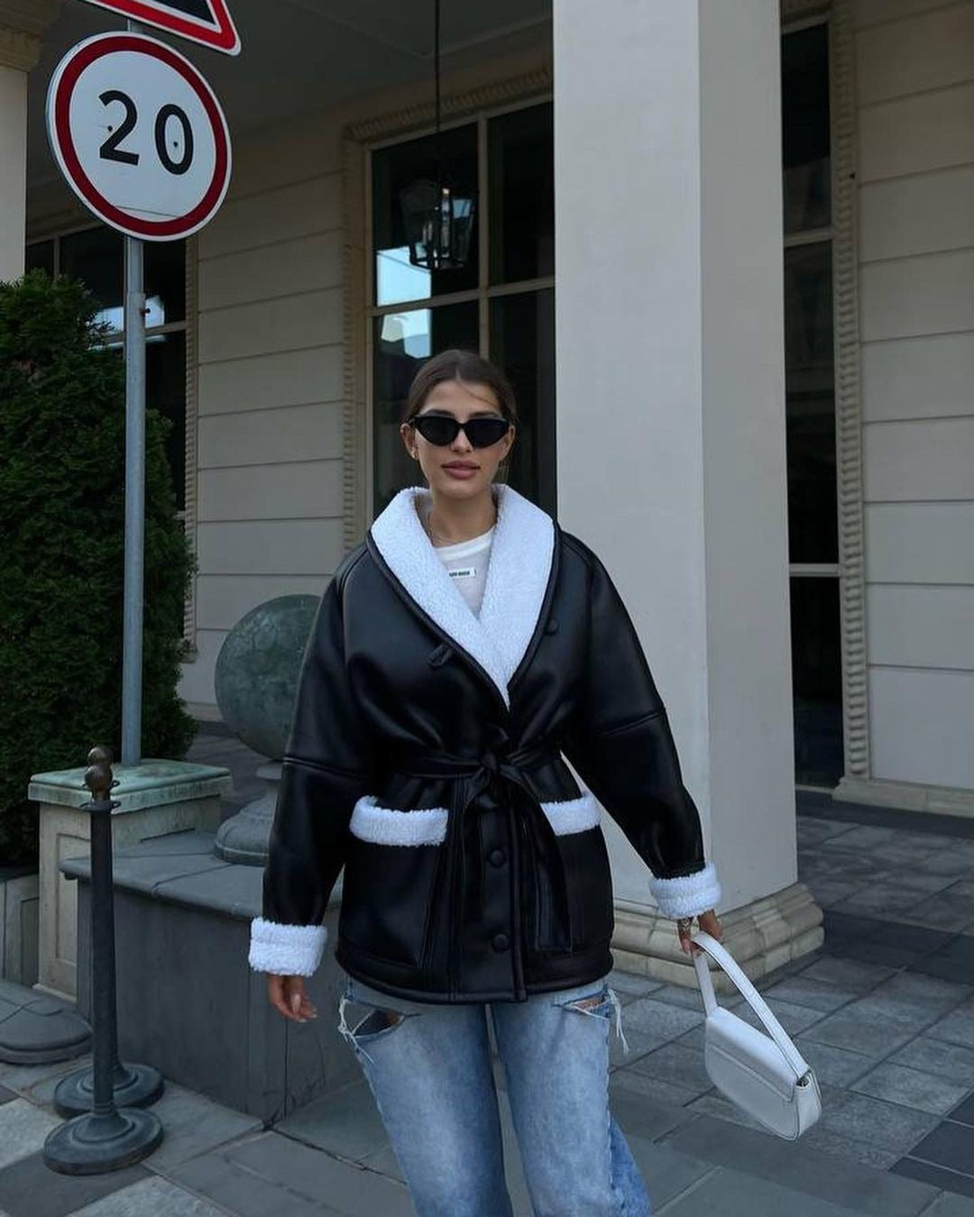 Korean Style Coat With Faux Leather And Faux Fur Long Sleeve For Women Cozy Warmth And Pockets