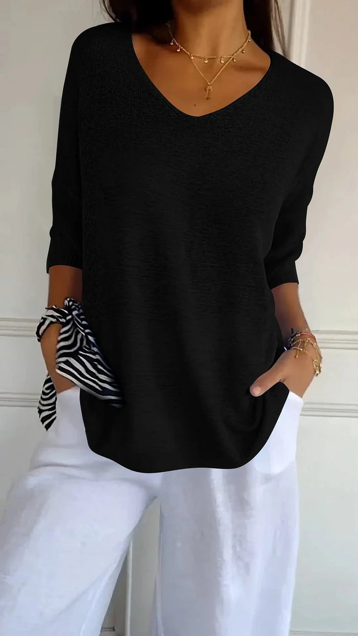 Women's V-neck Oversized Knit Top | Half Sleeve