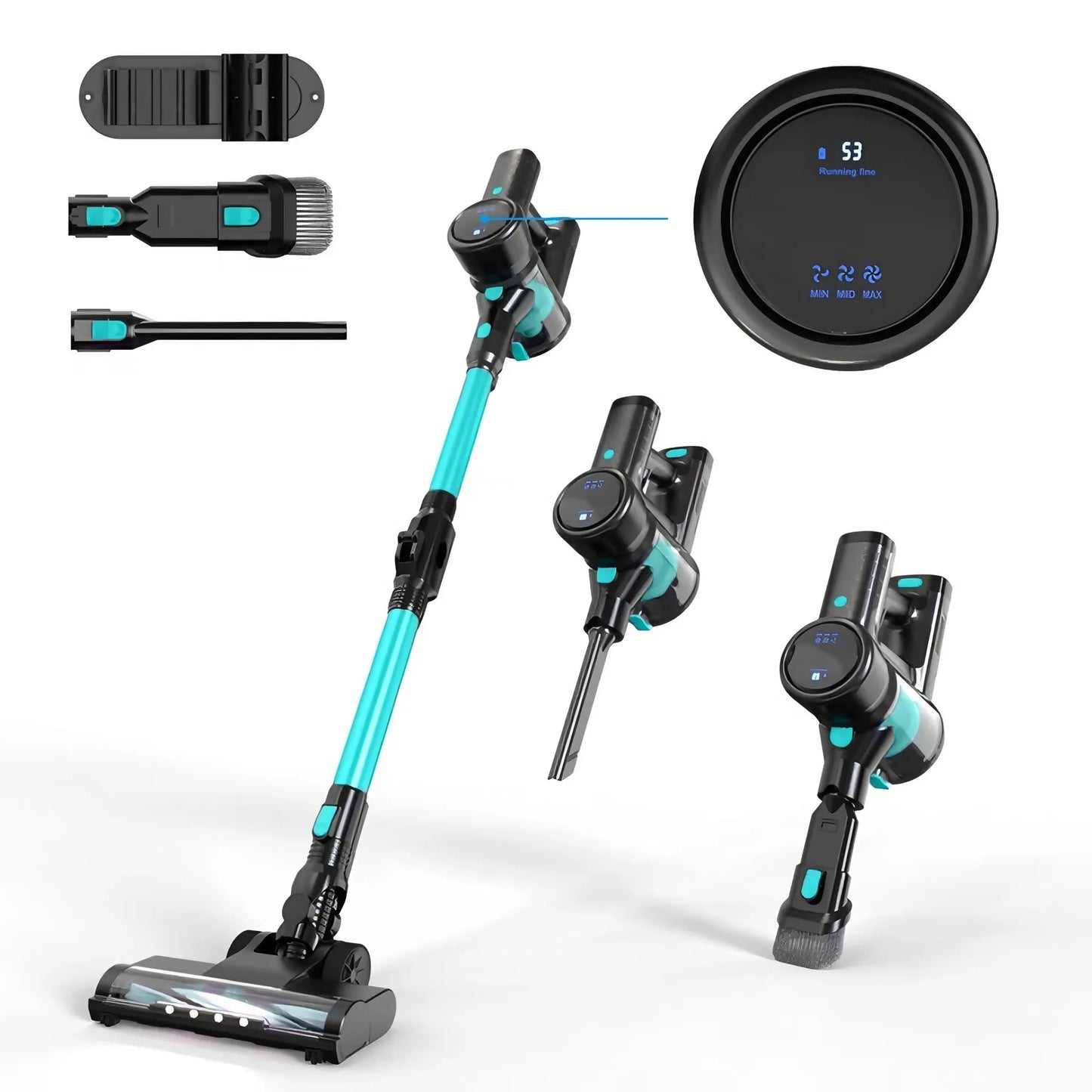 6-in-1 Cordless Stick Vacuum Cleaner - with LED Brush, 2200mAh Battery and Quiet Operation (65dB)