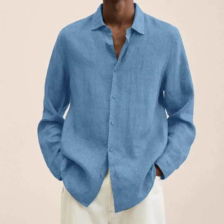 Mens Lightweight Linen Shirt Classic Fit Long Sleeve With Button Closure Breathable Summer Everyday Style