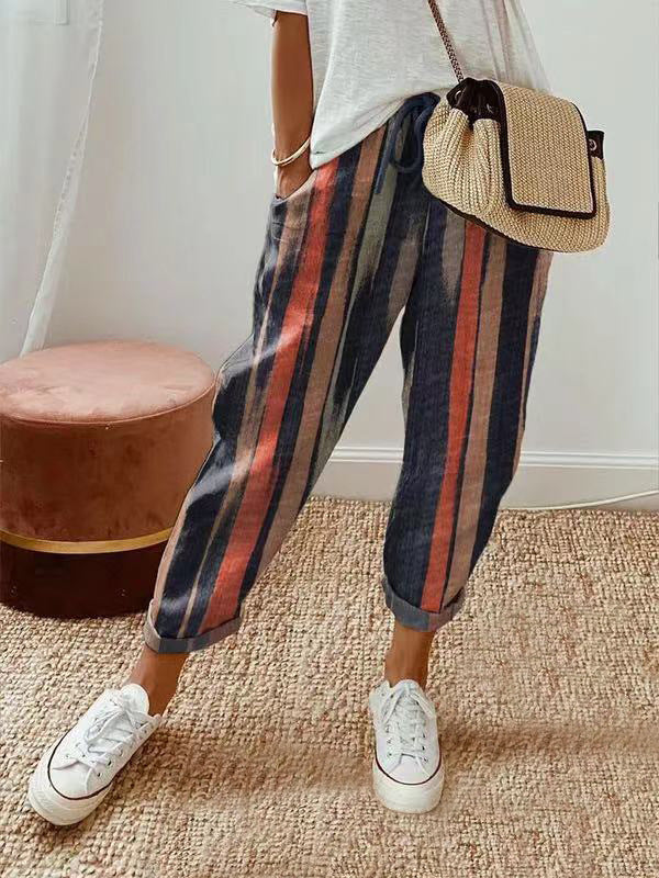Sandra - Casual printed cotton and linen pants